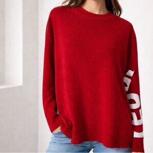 Ted Baker Logo Sweater Red Knit Womens Oversized Size 5 Cozy Streetwear Office